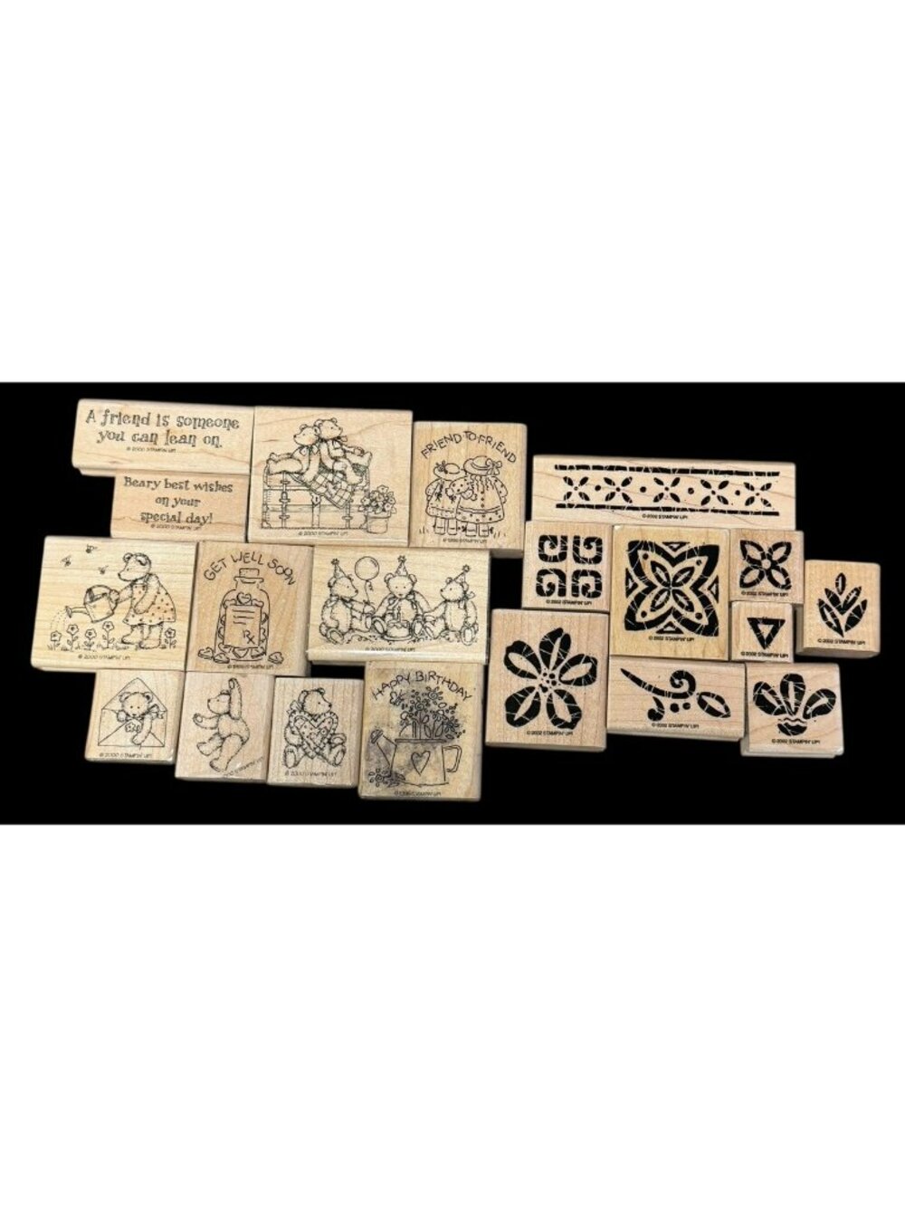 LOT (20) Vintage Stampin Up Wood Ink Stamps Teddy Bears Happy Birthday 2000 2002